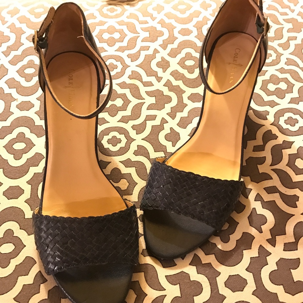 Cole Haan Black Braided Ankle-Strap Sandals